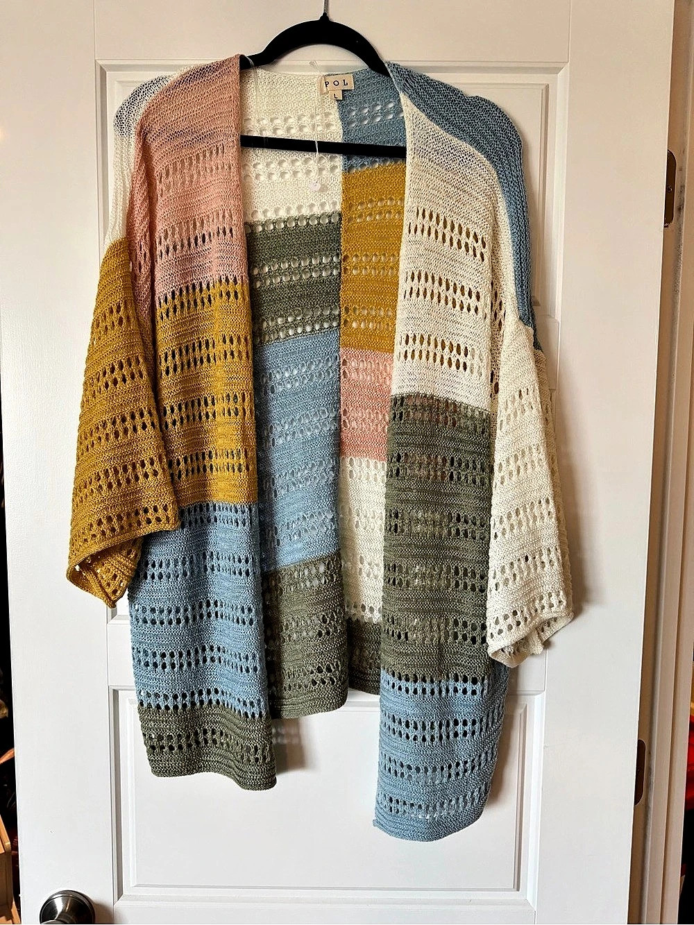 POL Color Block Open Front Cardigan Size Large